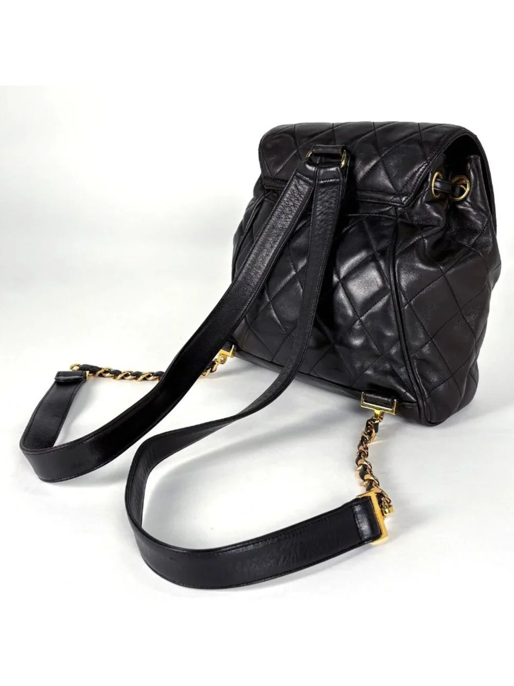 Chanel CC Logo Backpack Chain Leather Black